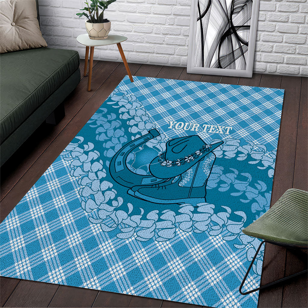 Polu Hawaii Cowboy Palaka Motifs Personalised Area Rug Paniolo Festival Puakenikeni Lei LT14 Blue - Polynesian Pride