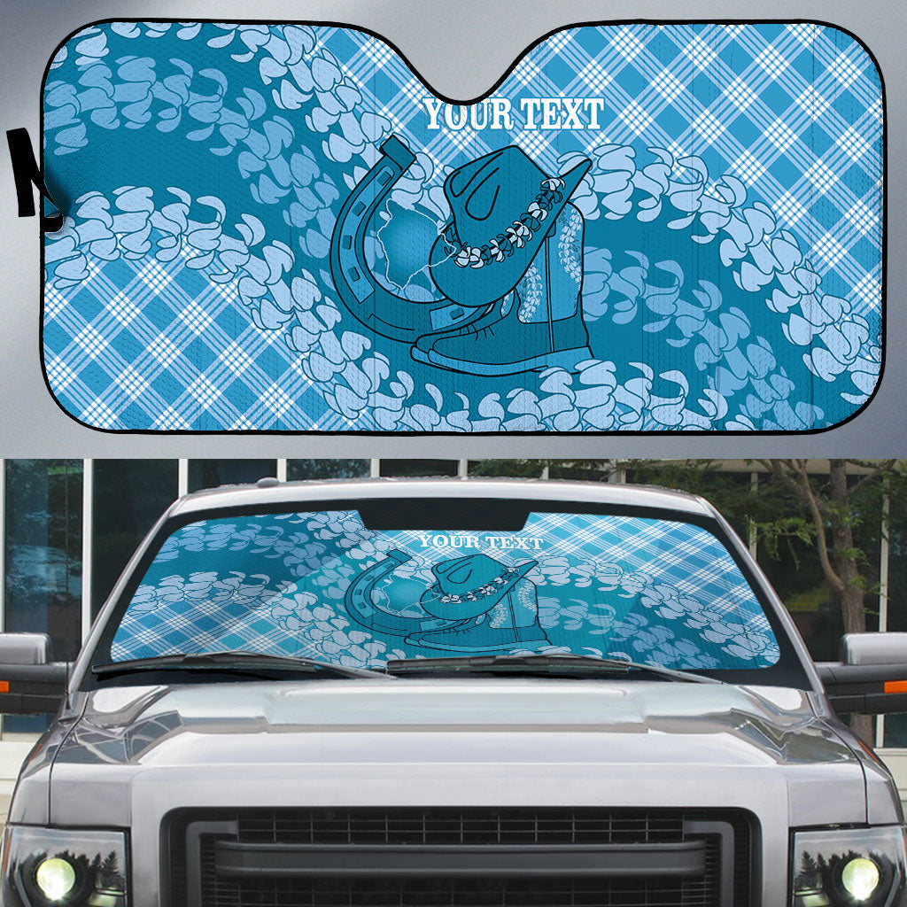 Polu Hawaii Cowboy Palaka Motifs Personalised Auto Sun Shade Paniolo Festival Puakenikeni Lei LT14 Blue - Polynesian Pride