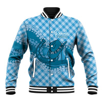 Polu Hawaii Cowboy Palaka Motifs Personalised Baseball Jacket Paniolo Festival Puakenikeni Lei LT14 Unisex Blue - Polynesian Pride