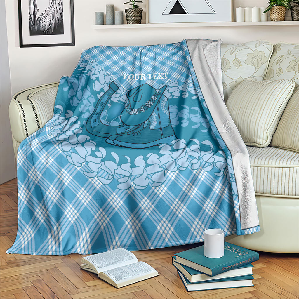 Polu Hawaii Cowboy Palaka Motifs Personalised Blanket Paniolo Festival Puakenikeni Lei LT14 Blue - Polynesian Pride