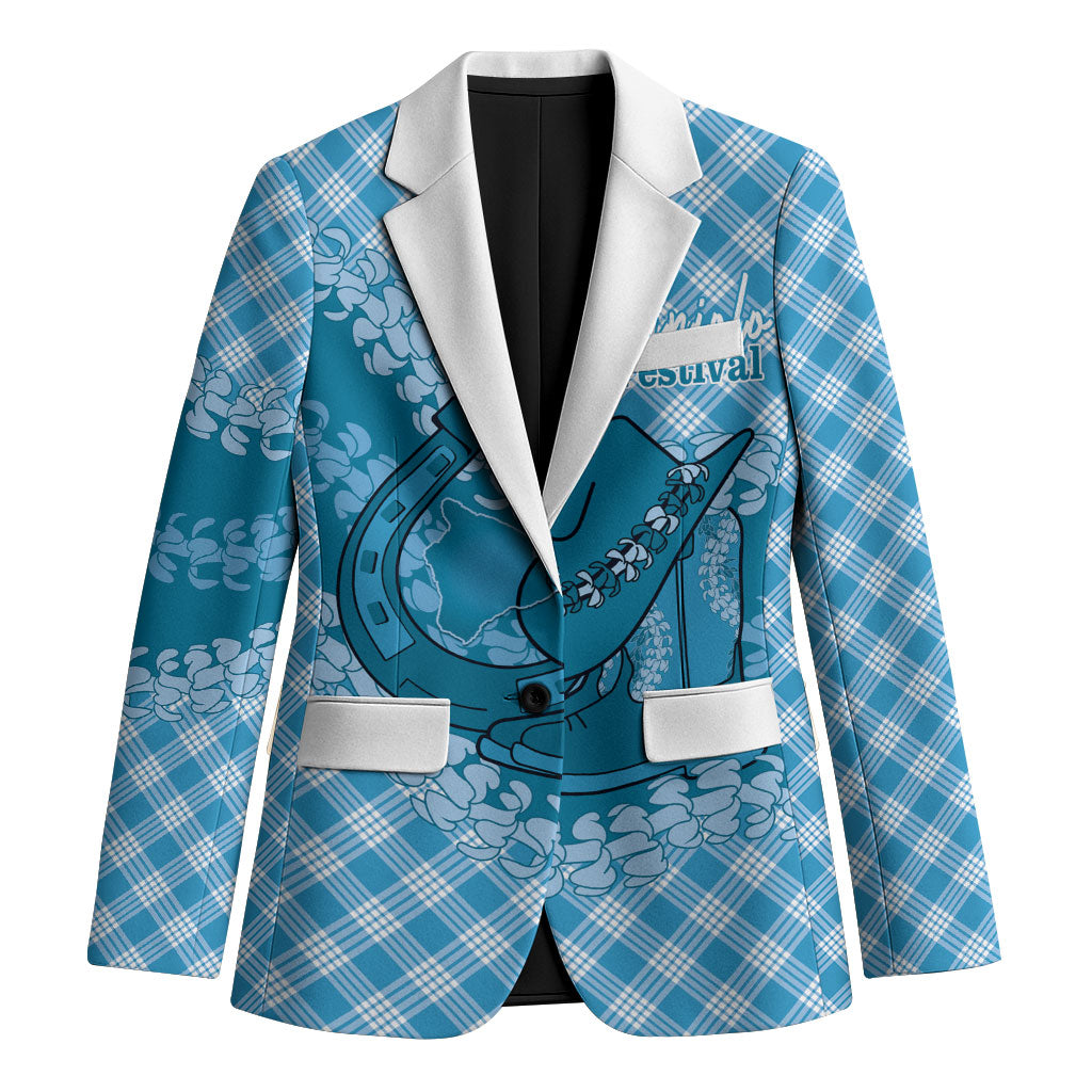 Polu Hawaii Cowboy Palaka Motifs Personalised Blazer Paniolo Festival Puakenikeni Lei LT14 Unisex Blue - Polynesian Pride