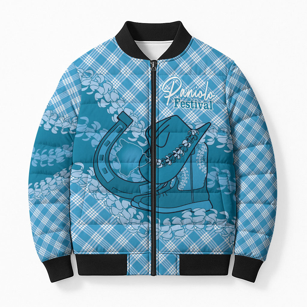 Polu Hawaii Cowboy Palaka Motifs Personalised Bomber Puffer Jacket Paniolo Festival Puakenikeni Lei