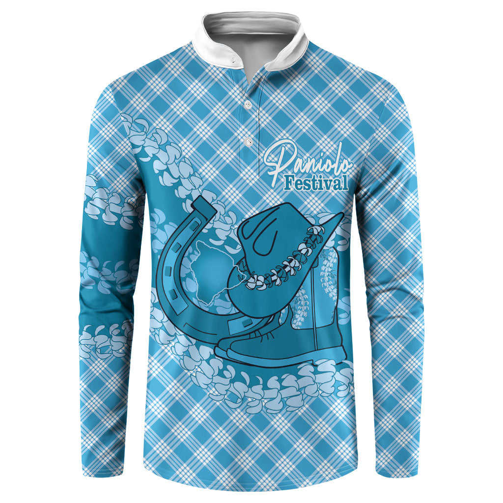 Polu Hawaii Cowboy Palaka Motifs Personalised Button Sweatshirt Paniolo Festival Puakenikeni Lei LT14 Blue - Polynesian Pride