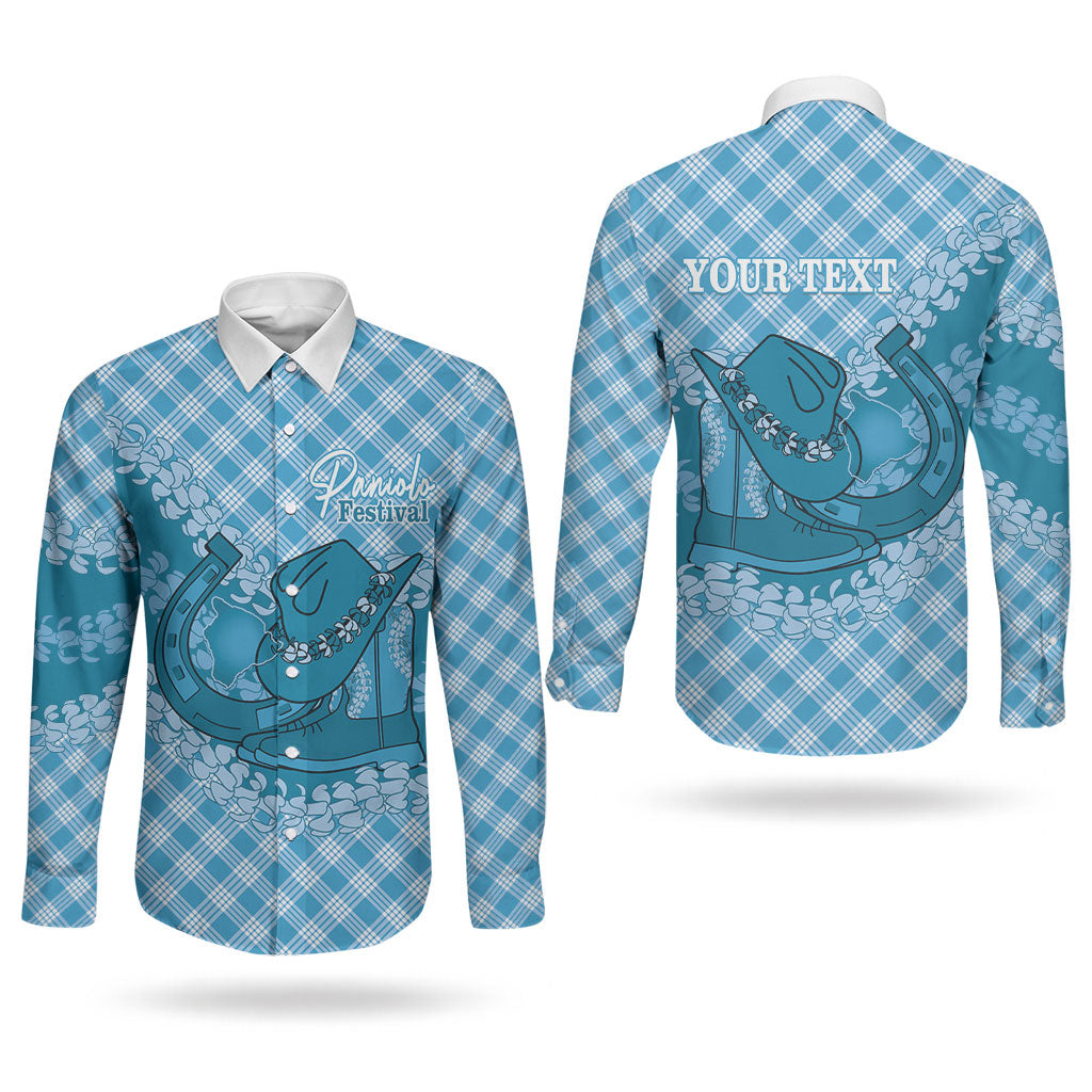 Polu Hawaii Cowboy Palaka Motifs Personalised Couples Matching Long Sleeve Bodycon Dress and Long Sleeve Button Shirt Paniolo Festival Puakenikeni Lei LT14 - Polynesian Pride