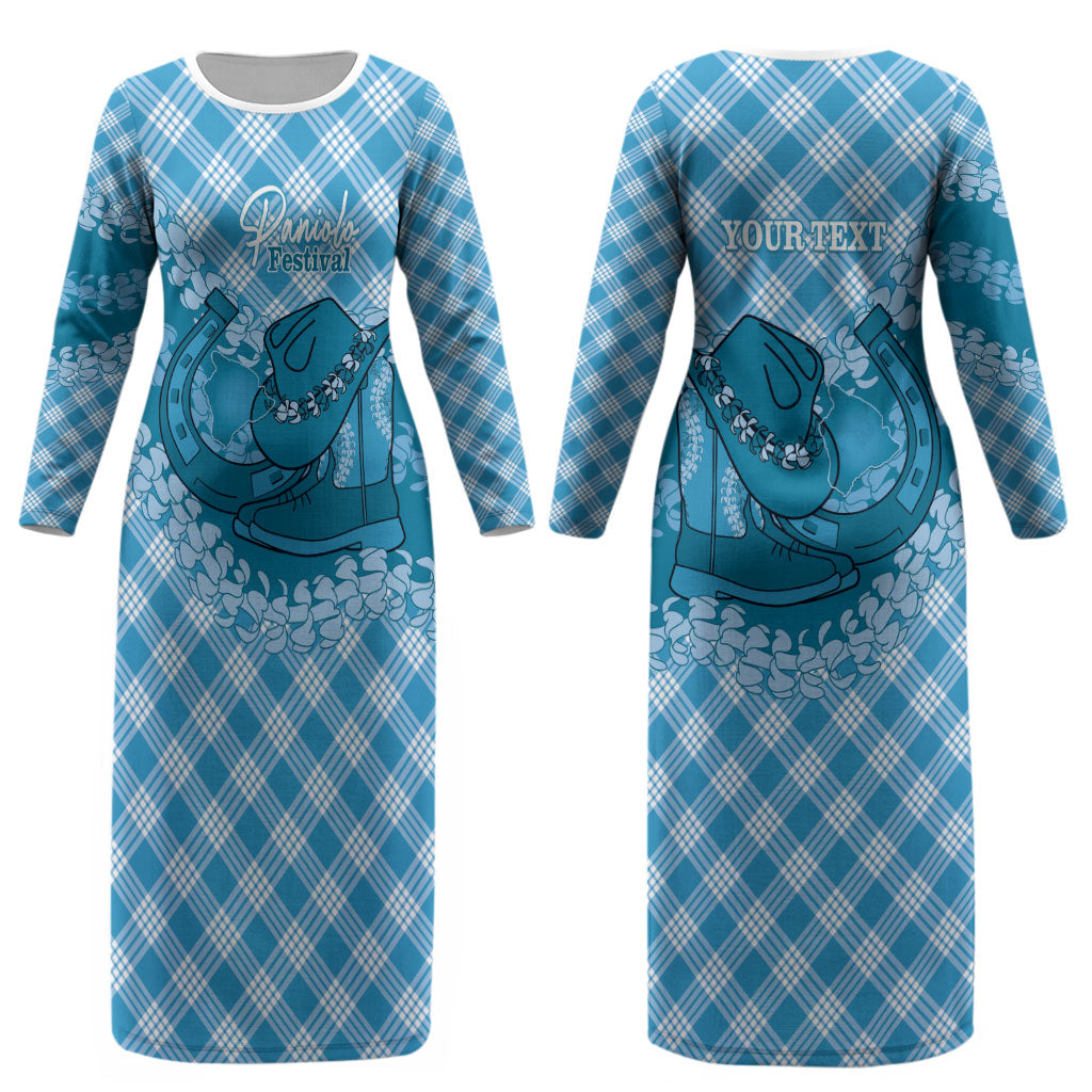 Polu Hawaii Cowboy Palaka Motifs Personalised Couples Matching Long Sleeve Bodycon Dress and Long Sleeve Button Shirt Paniolo Festival Puakenikeni Lei LT14 - Polynesian Pride