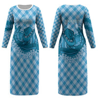 Polu Hawaii Cowboy Palaka Motifs Personalised Couples Matching Long Sleeve Bodycon Dress and Long Sleeve Button Shirt Paniolo Festival Puakenikeni Lei LT14 - Polynesian Pride