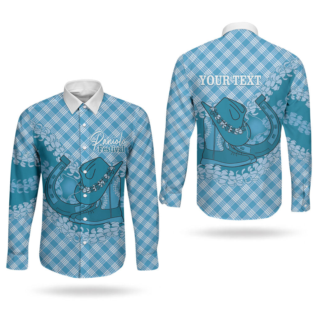 Polu Hawaii Cowboy Palaka Motifs Personalised Couples Matching Off Shoulder Maxi Dress and Long Sleeve Button Shirt Paniolo Festival Puakenikeni Lei LT14 - Polynesian Pride