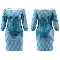 Polu Hawaii Cowboy Palaka Motifs Personalised Couples Matching Off The Shoulder Long Sleeve Dress and Hawaiian Shirt Paniolo Festival Puakenikeni Lei LT14 - Polynesian Pride