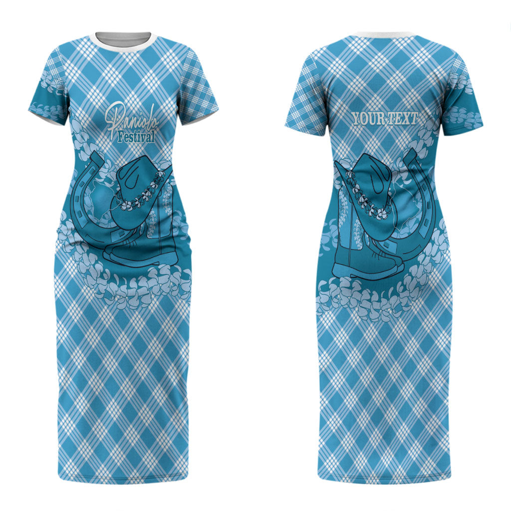 Polu Hawaii Cowboy Palaka Motifs Personalised Couples Matching Short Sleeve Bodycon Dress and Long Sleeve Button Shirt Paniolo Festival Puakenikeni Lei LT14 - Polynesian Pride