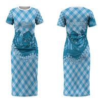 Polu Hawaii Cowboy Palaka Motifs Personalised Couples Matching Short Sleeve Bodycon Dress and Long Sleeve Button Shirt Paniolo Festival Puakenikeni Lei LT14 - Polynesian Pride