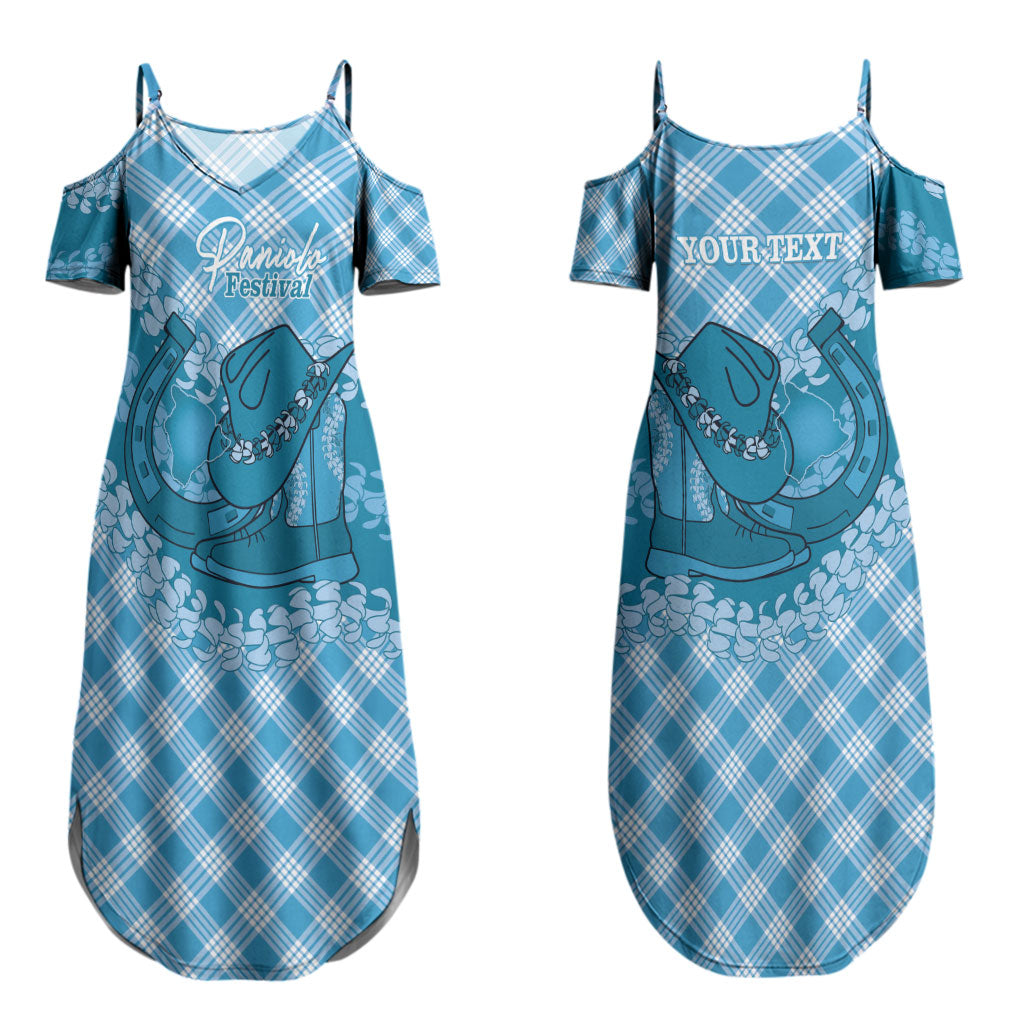 Polu Hawaii Cowboy Palaka Motifs Personalised Couples Matching Summer Maxi Dress and Hawaiian Shirt Paniolo Festival Puakenikeni Lei LT14 - Polynesian Pride