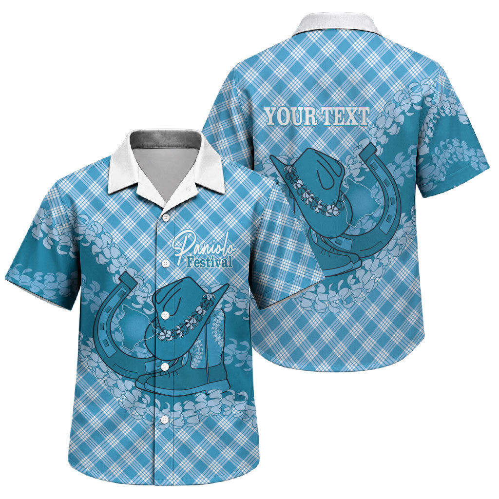 Polu Hawaii Cowboy Palaka Motifs Personalised Family Matching Off Shoulder Maxi Dress and Hawaiian Shirt Paniolo Festival Puakenikeni Lei LT14 Son's Shirt Blue - Polynesian Pride
