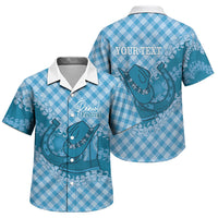 Polu Hawaii Cowboy Palaka Motifs Personalised Family Matching Off Shoulder Maxi Dress and Hawaiian Shirt Paniolo Festival Puakenikeni Lei LT14 Son's Shirt Blue - Polynesian Pride