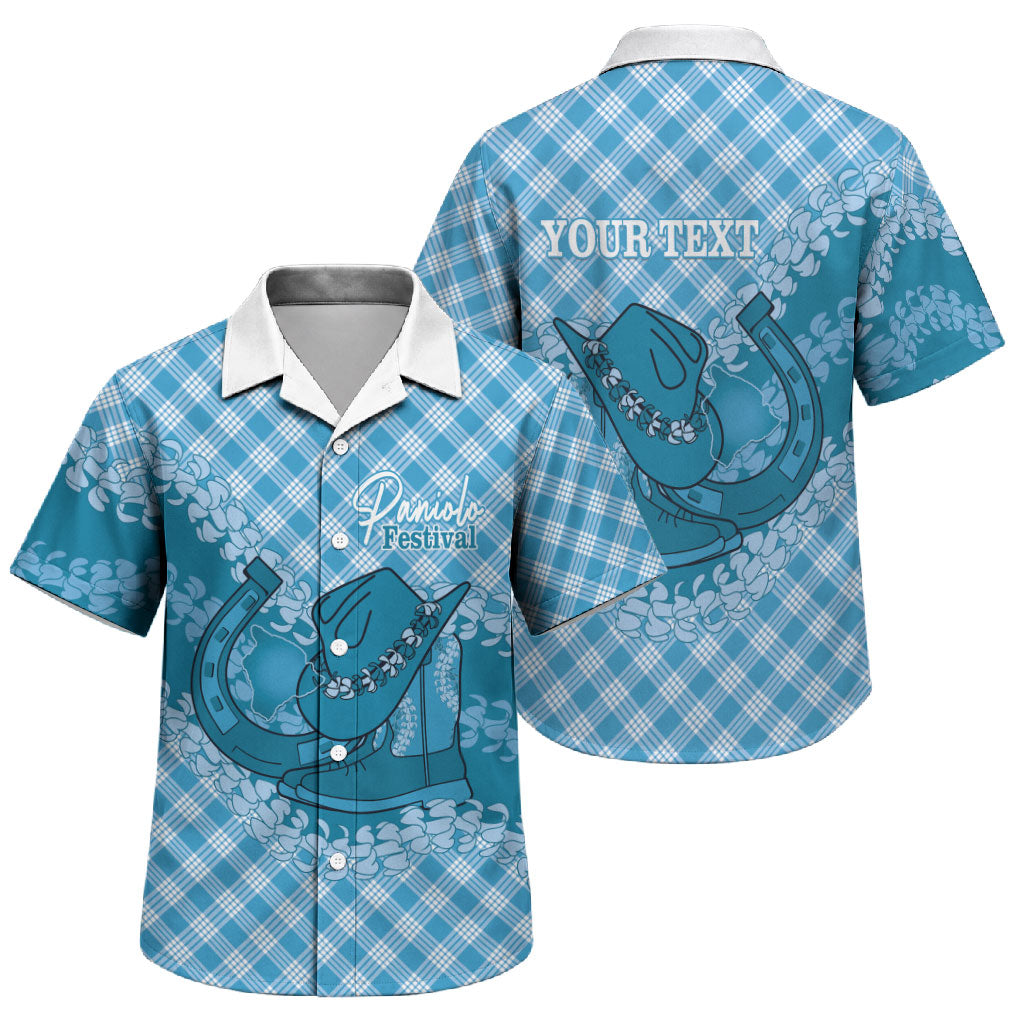 Polu Hawaii Cowboy Palaka Motifs Personalised Family Matching Puletasi and Hawaiian Shirt Paniolo Festival Puakenikeni Lei LT14 Son's Shirt Blue - Polynesian Pride
