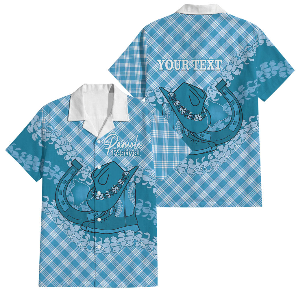 Polu Hawaii Cowboy Palaka Motifs Personalised Family Matching Short Sleeve Bodycon Dress and Hawaiian Shirt Paniolo Festival Puakenikeni Lei LT14 Dad's Shirt - Short Sleeve Blue - Polynesian Pride