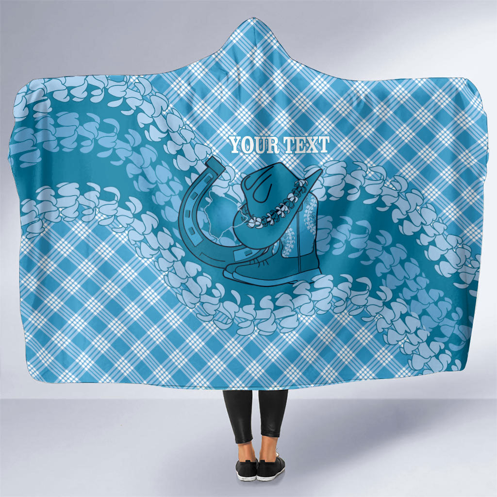 Polu Hawaii Cowboy Palaka Motifs Personalised Hooded Blanket Paniolo Festival Puakenikeni Lei LT14 One Size Blue - Polynesian Pride