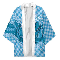 Polu Hawaii Cowboy Palaka Motifs Personalised Kimono Paniolo Festival Puakenikeni Lei LT14 Unisex Blue - Polynesian Pride