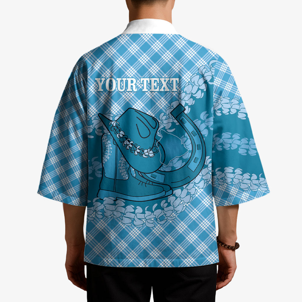 Polu Hawaii Cowboy Palaka Motifs Personalised Kimono Paniolo Festival Puakenikeni Lei LT14 - Polynesian Pride