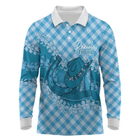 Polu Hawaii Cowboy Palaka Motifs Personalised Long Sleeve Polo Shirt Paniolo Festival Puakenikeni Lei LT14 Blue - Polynesian Pride