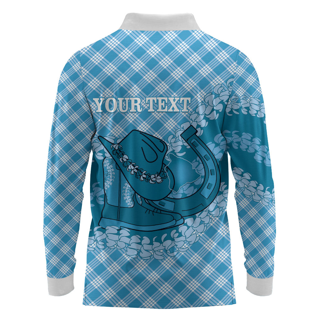 Polu Hawaii Cowboy Palaka Motifs Personalised Long Sleeve Polo Shirt Paniolo Festival Puakenikeni Lei LT14 - Polynesian Pride