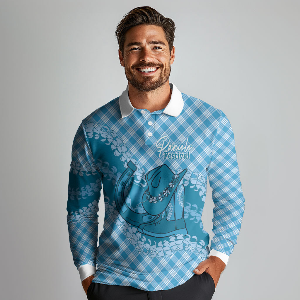 Polu Hawaii Cowboy Palaka Motifs Personalised Long Sleeve Polo Shirt Paniolo Festival Puakenikeni Lei LT14 - Polynesian Pride