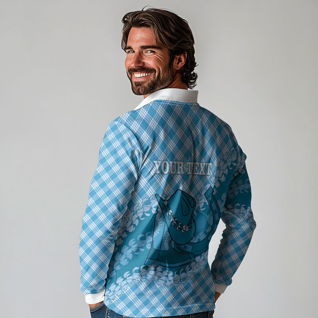 Polu Hawaii Cowboy Palaka Motifs Personalised Long Sleeve Polo Shirt Paniolo Festival Puakenikeni Lei LT14 - Polynesian Pride