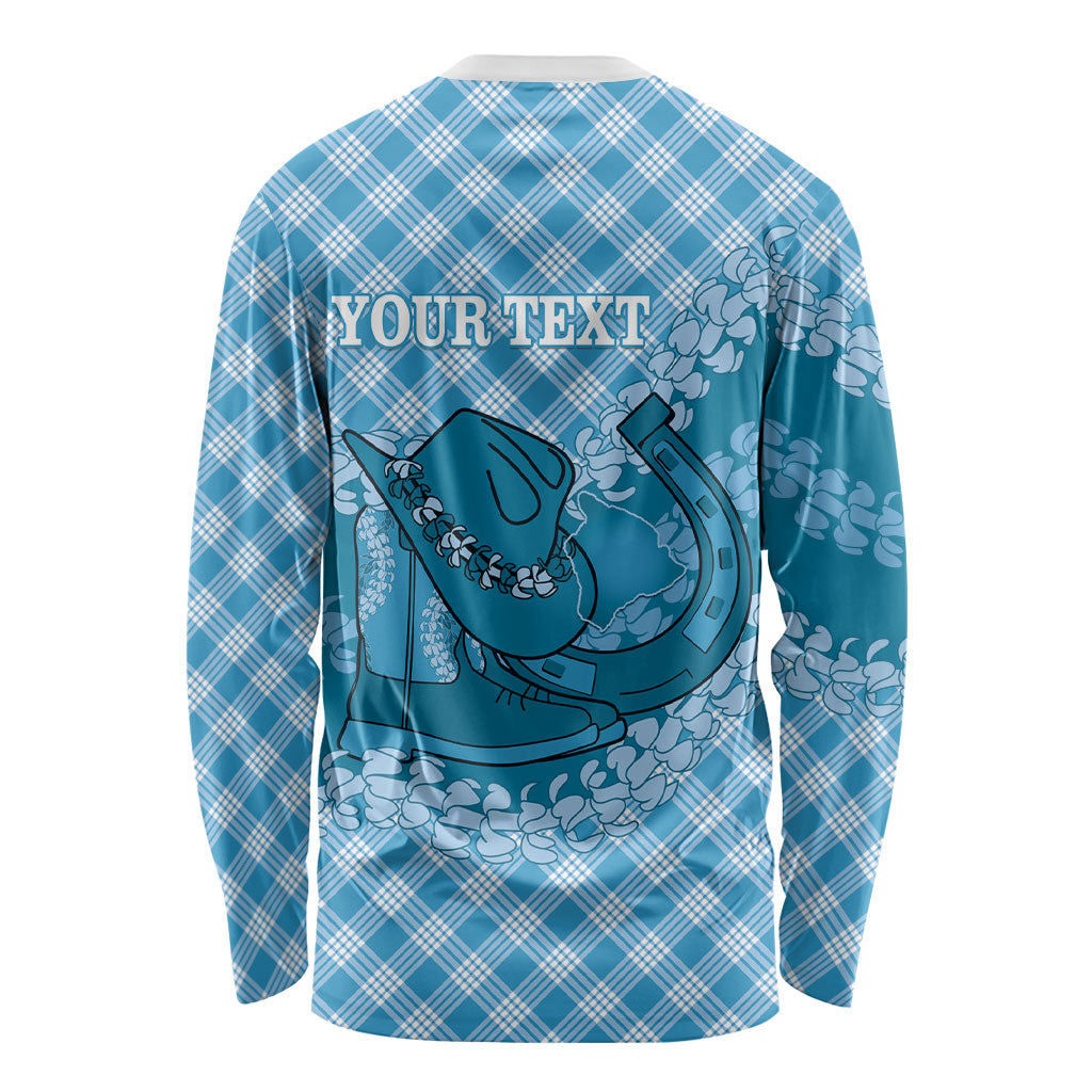Polu Hawaii Cowboy Palaka Motifs Personalised Long Sleeve Shirt Paniolo Festival Puakenikeni Lei LT14 - Polynesian Pride
