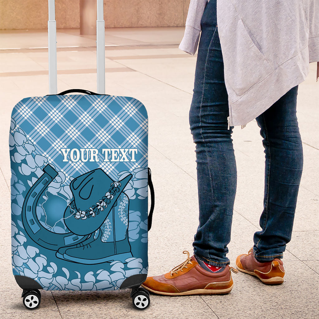 Polu Hawaii Cowboy Palaka Motifs Personalised Luggage Cover Paniolo Festival Puakenikeni Lei LT14 Blue - Polynesian Pride