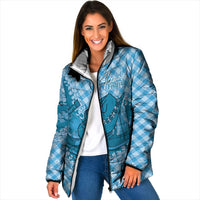 Polu Hawaii Cowboy Palaka Motifs Personalised Padded Jacket Paniolo Festival Puakenikeni Lei LT14 Women Blue - Polynesian Pride