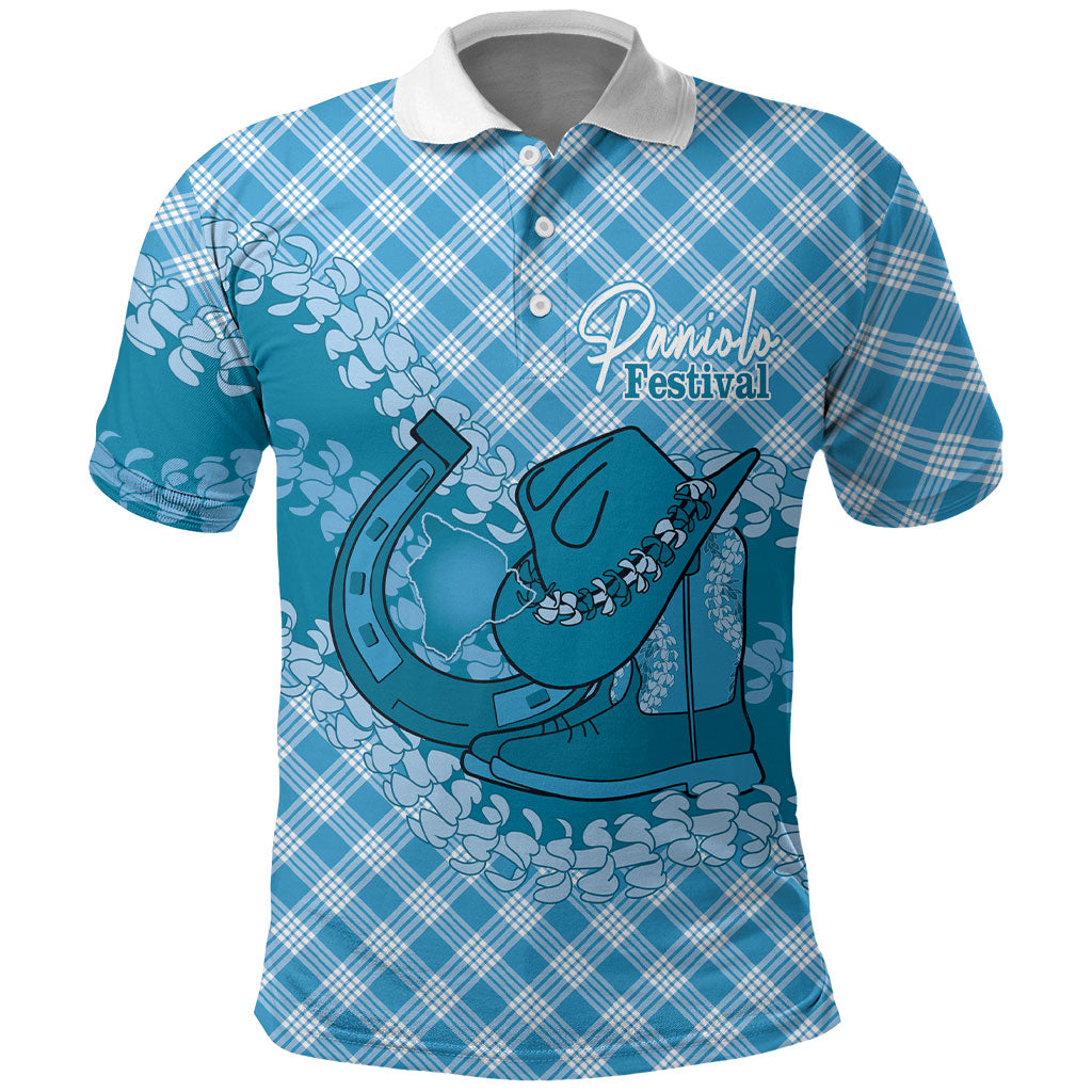Polu Hawaii Cowboy Palaka Motifs Personalised Polo Shirt Paniolo Festival Puakenikeni Lei LT14 Blue - Polynesian Pride
