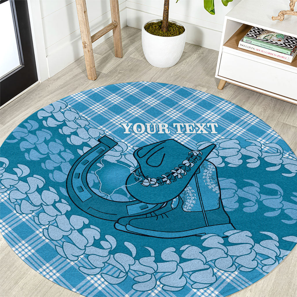 Polu Hawaii Cowboy Palaka Motifs Personalised Round Carpet Paniolo Festival Puakenikeni Lei
