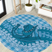 Polu Hawaii Cowboy Palaka Motifs Personalised Round Carpet Paniolo Festival Puakenikeni Lei LT14 Blue - Polynesian Pride