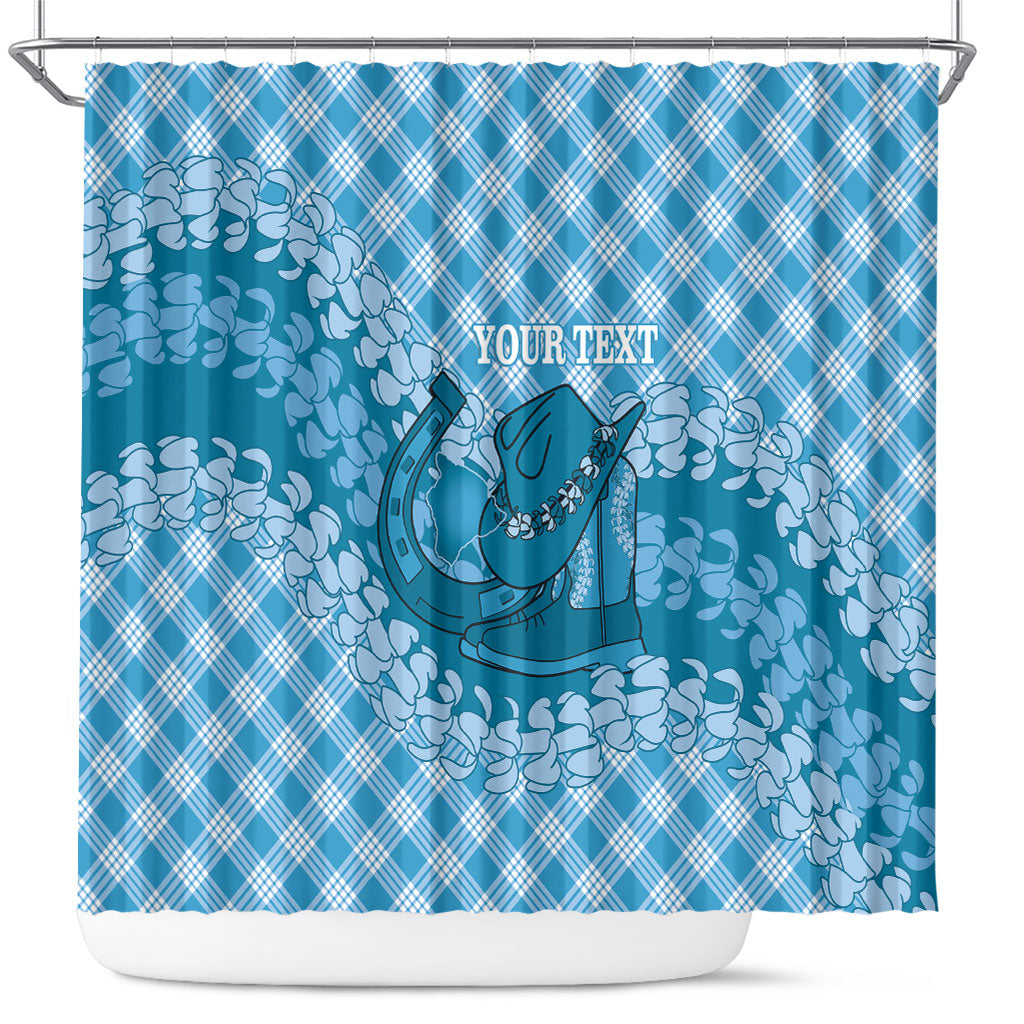 Polu Hawaii Cowboy Palaka Motifs Personalised Shower Curtain Paniolo Festival Puakenikeni Lei LT14 Blue - Polynesian Pride