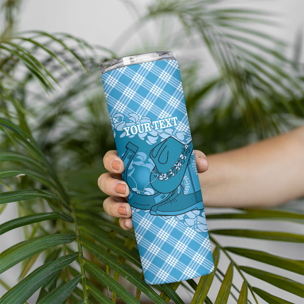 Polu Hawaii Cowboy Palaka Motifs Personalised Skinny Tumbler Paniolo Festival Puakenikeni Lei LT14 - Polynesian Pride