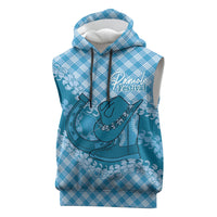 Polu Hawaii Cowboy Palaka Motifs Personalised Sleeveless Hoodie Paniolo Festival Puakenikeni Lei LT14 Blue - Polynesian Pride