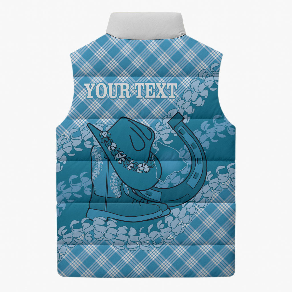 Polu Hawaii Cowboy Palaka Motifs Personalised Sleeveless Puffer Jacket Paniolo Festival Puakenikeni Lei LT14 - Polynesian Pride