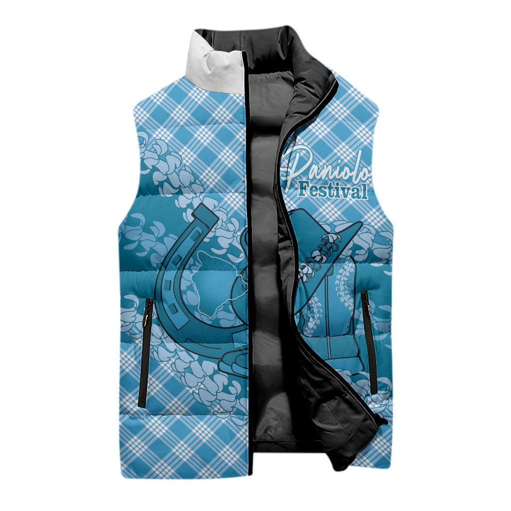 Polu Hawaii Cowboy Palaka Motifs Personalised Sleeveless Puffer Jacket Paniolo Festival Puakenikeni Lei LT14 - Polynesian Pride