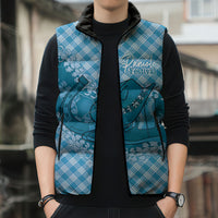 Polu Hawaii Cowboy Palaka Motifs Personalised Sleeveless Puffer Jacket Paniolo Festival Puakenikeni Lei LT14 - Polynesian Pride
