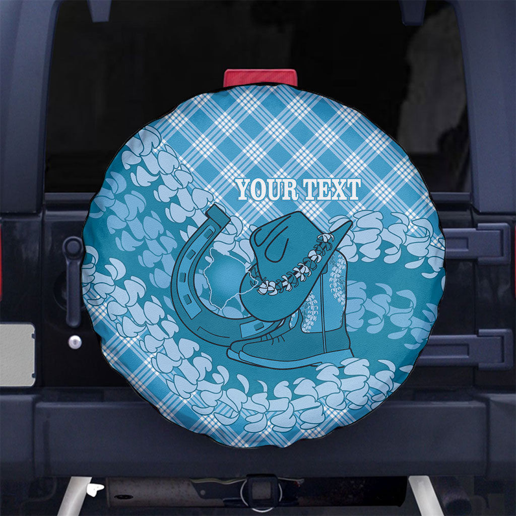 Polu Hawaii Cowboy Palaka Motifs Personalised Spare Tire Cover Paniolo Festival Puakenikeni Lei LT14 No hole Blue - Polynesian Pride