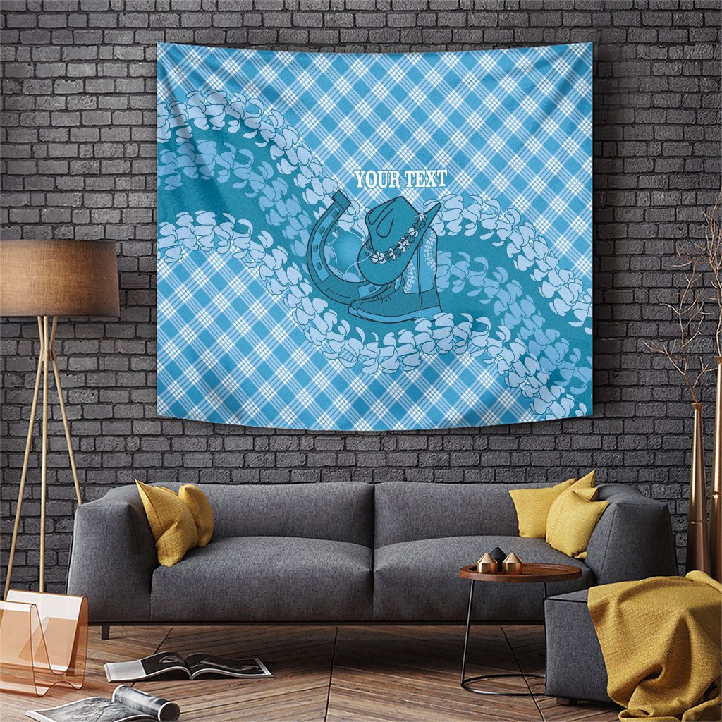 Polu Hawaii Cowboy Palaka Motifs Personalised Tapestry Paniolo Festival Puakenikeni Lei LT14 Blue - Polynesian Pride