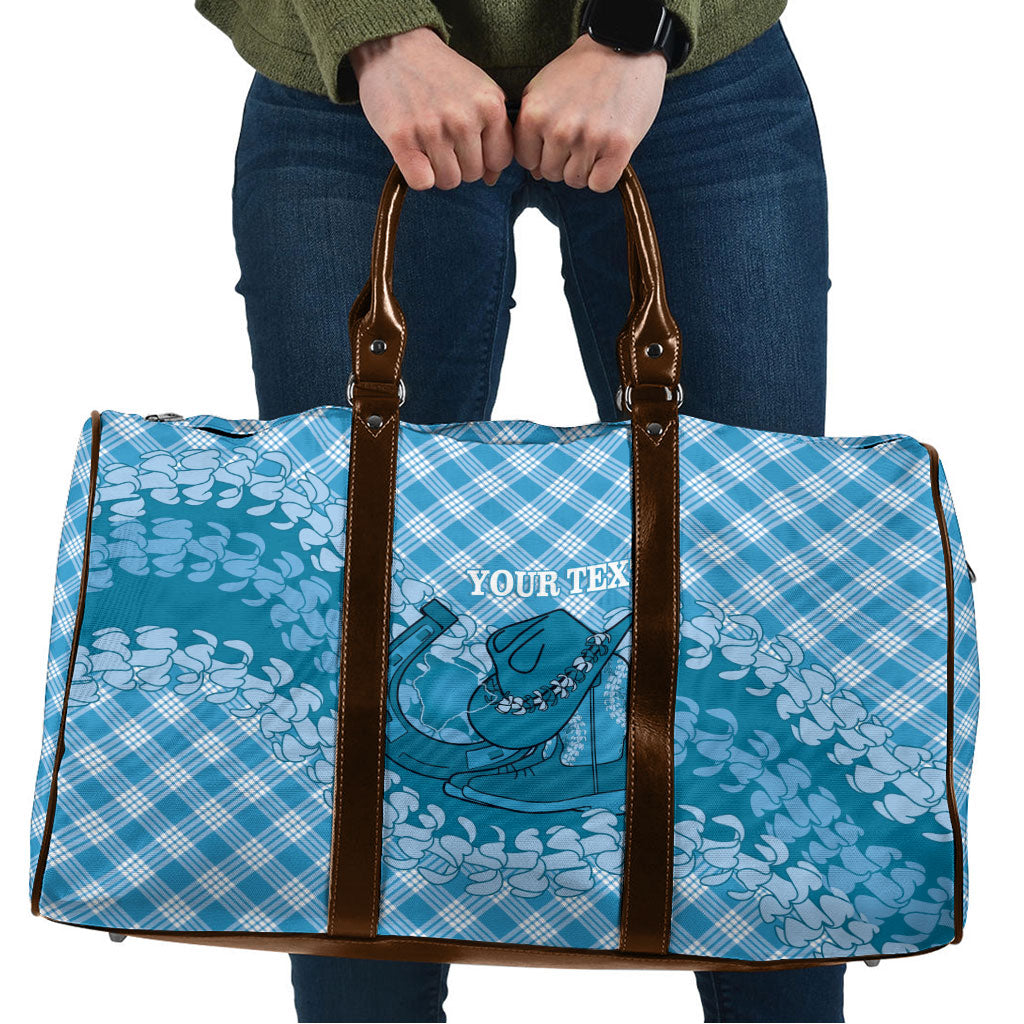 Polu Hawaii Cowboy Palaka Motifs Personalised Travel Bag Paniolo Festival Puakenikeni Lei LT14 Blue - Polynesian Pride
