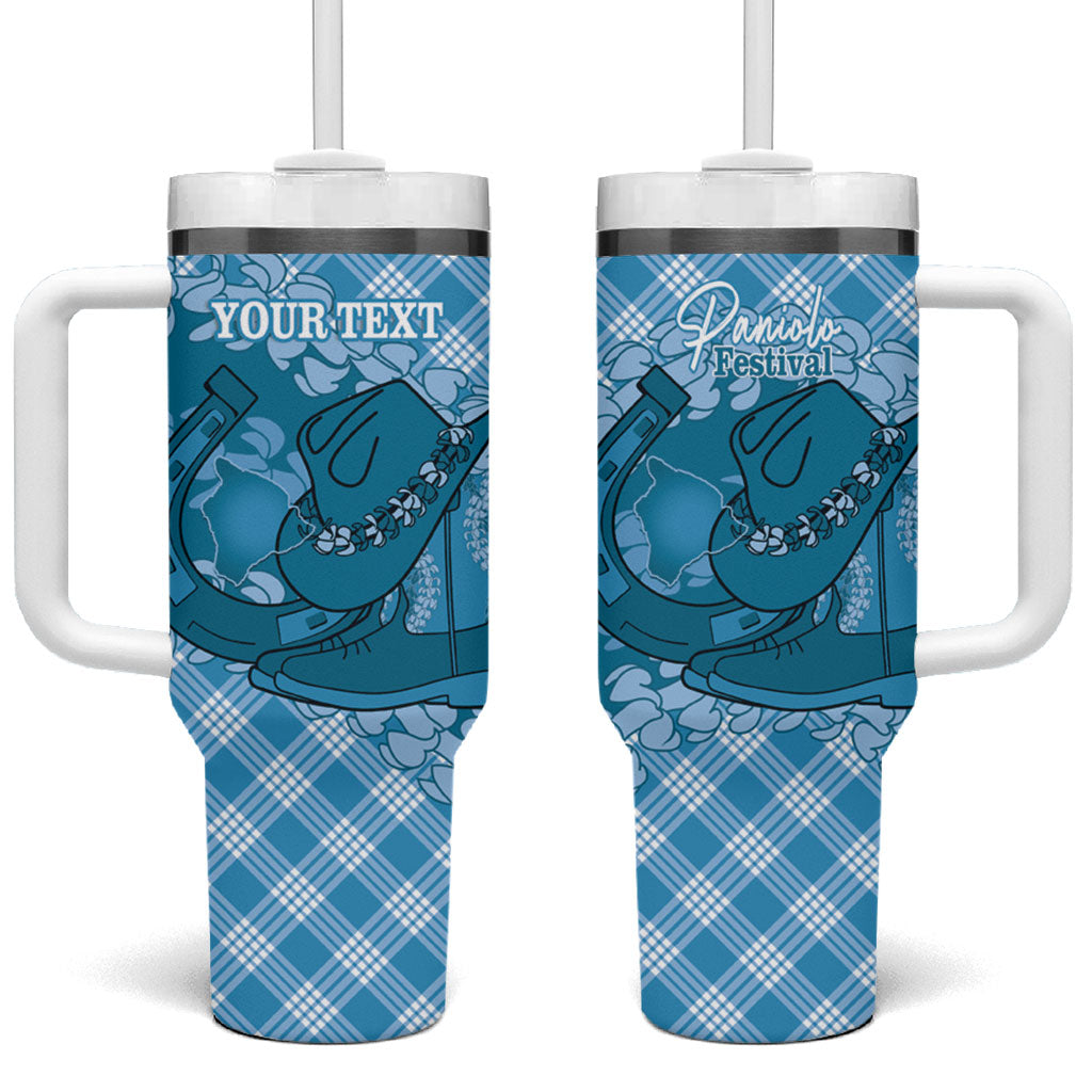 Polu Hawaii Cowboy Palaka Motifs Personalised Tumbler With Handle Paniolo Festival Puakenikeni Lei LT14 One Size: 40 oz Blue - Polynesian Pride