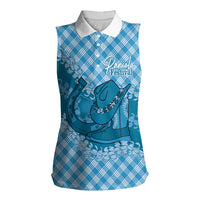 Polu Hawaii Cowboy Palaka Motifs Personalised Women Sleeveless Polo Shirt Paniolo Festival Puakenikeni Lei LT14 Female Blue - Polynesian Pride