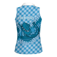 Polu Hawaii Cowboy Palaka Motifs Personalised Women Sleeveless Polo Shirt Paniolo Festival Puakenikeni Lei LT14 - Polynesian Pride