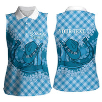 Polu Hawaii Cowboy Palaka Motifs Personalised Women Sleeveless Polo Shirt Paniolo Festival Puakenikeni Lei LT14 - Polynesian Pride