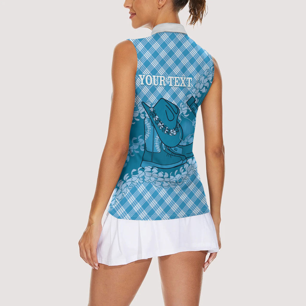 Polu Hawaii Cowboy Palaka Motifs Personalised Women Sleeveless Polo Shirt Paniolo Festival Puakenikeni Lei LT14 - Polynesian Pride