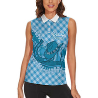Polu Hawaii Cowboy Palaka Motifs Personalised Women Sleeveless Polo Shirt Paniolo Festival Puakenikeni Lei LT14 - Polynesian Pride