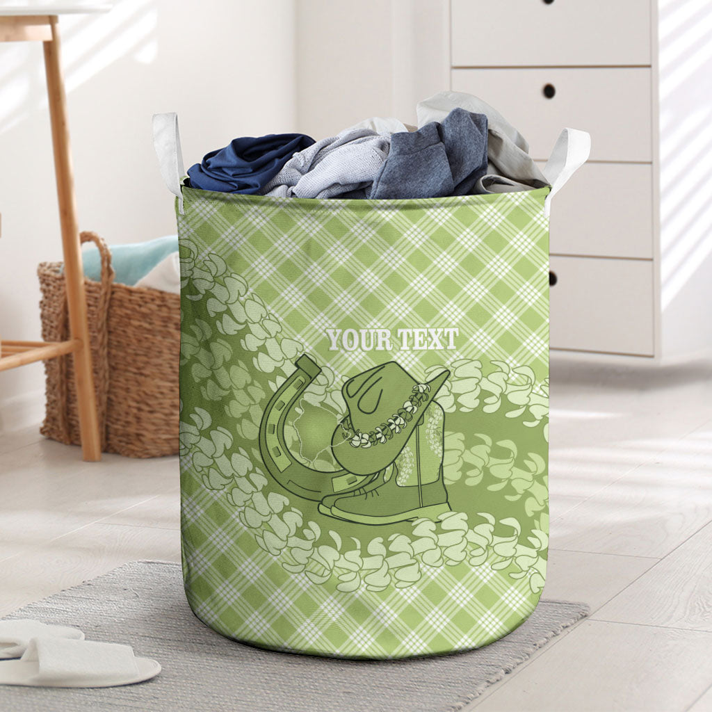 Omaomao Hawaii Cowboy Palaka Motifs Personalised Laundry Basket Paniolo Festival Puakenikeni Lei LT14 Green - Polynesian Pride