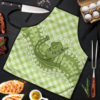 Omaomao Hawaii Cowboy Palaka Motifs Personalised Apron Paniolo Festival Puakenikeni Lei LT14 Green - Polynesian Pride