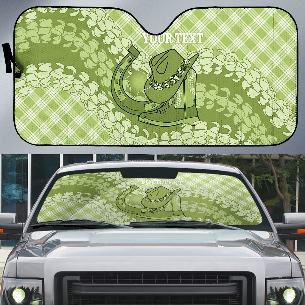 Omaomao Hawaii Cowboy Palaka Motifs Personalised Auto Sun Shade Paniolo Festival Puakenikeni Lei LT14 Green - Polynesian Pride